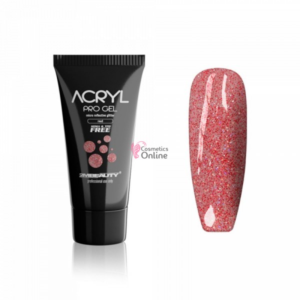 PolyGel UV /LED pentru unghii false 2M cu sclipici rosu, Reflective Glitter Red 30 ml
